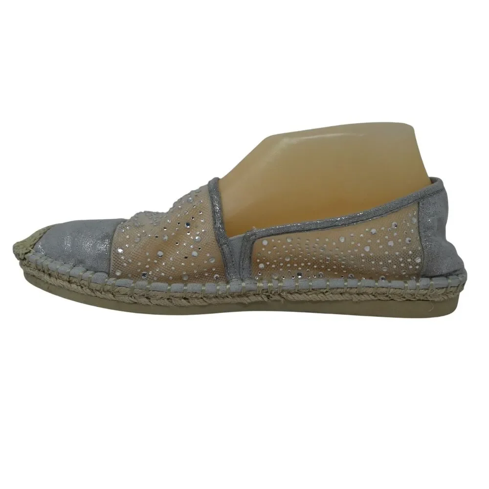 Yellow Box Lucita Silver Mesh Crystal Bling Espadrille Flats Shoes